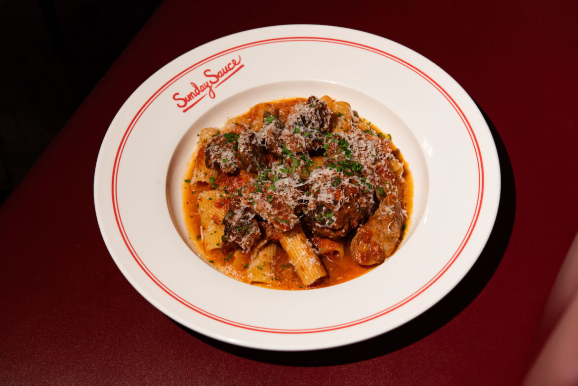 Sunday Sauce. Actual Sunday sauce over pasta.