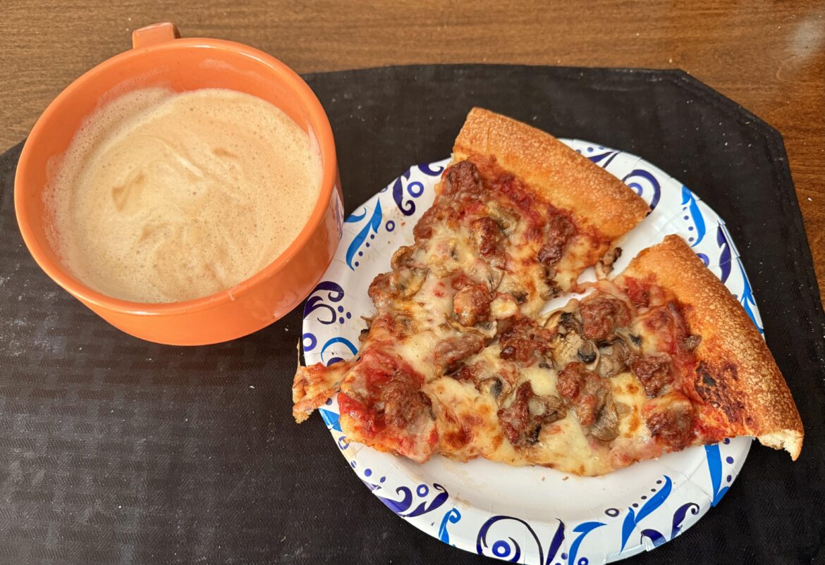 Leftover pizza for breakfast