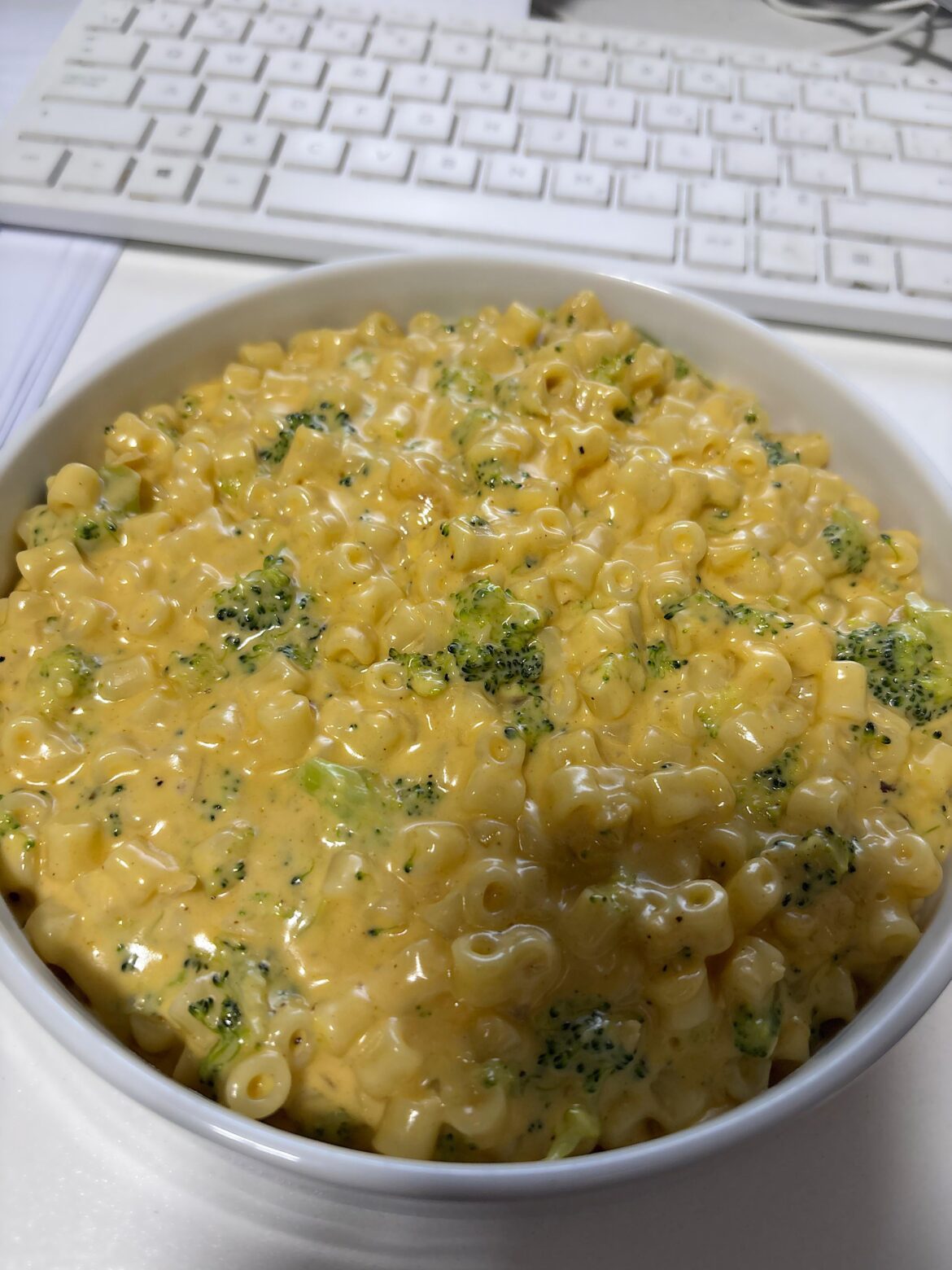 Broccoli cheddar ditalini pasta. Extra cheesy.