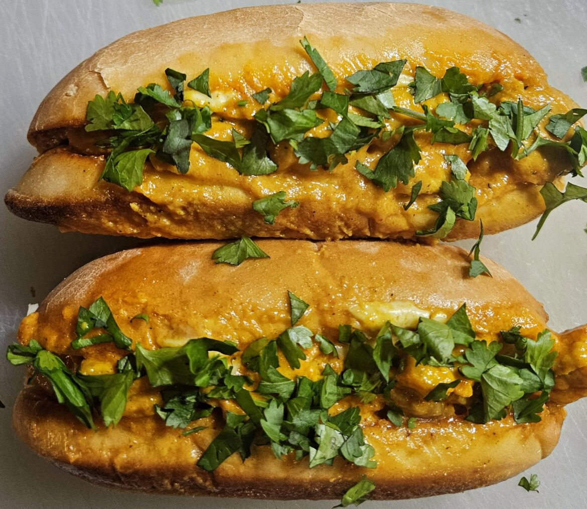 [homemade] Butter chicken "cheesesteaks".
