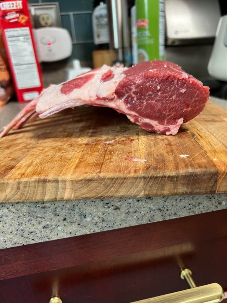 Dijon garlic rubbed rack of lamb.