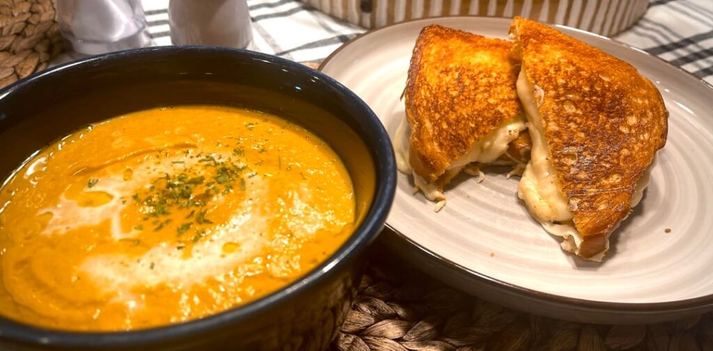 Homemade pumpkin soup is a good pairing