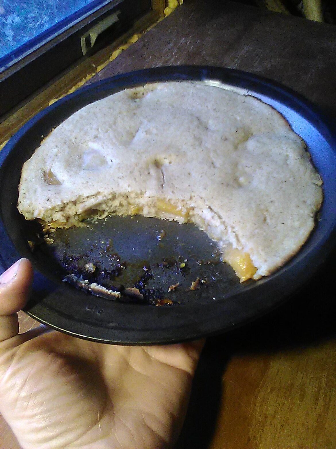 This morningd planned allocation of food. Peach cobbler, just like mom never made. 1 pint home canned peaches, 1 cup psncake mix, dash each cloves and cinnamon, and vanilla extract. Use jar water/syrup for making batter. Put peaches in a pan, cover in batter, and bake or steam till cooked. This morningd planned allocation of food. Peach cobbler, just like mom never made. 1 pint home canned peaches, 1 cup psncake mix, dash each cloves and cinnamon, and vanilla extract. Use jar water/syrup for making batter. Put peaches in a pan, cover in batter, and bake or steam till cooked.