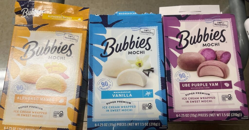 My Saturday morning breakfast: Bubbies Mochi Ice Cream (Ube, Mango, and Vanilla)