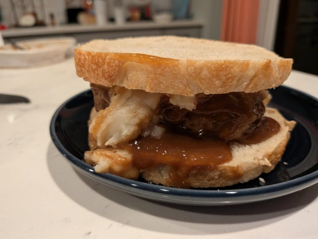 Late night Meatloaf and Potato Sandwich
