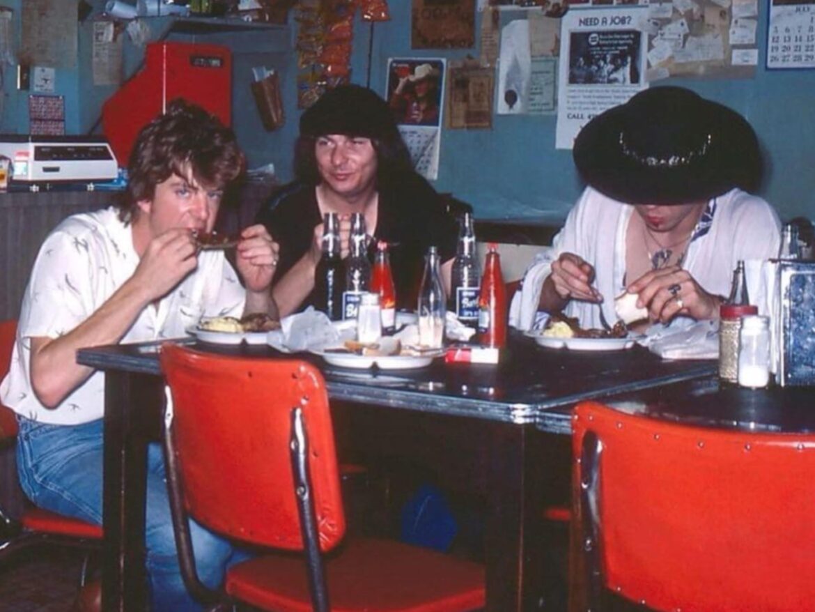 Sam's BBQ, ca.1982.  Stevie Ray Vaughan & Double Trouble enjoying lunch at Stevie's favorite joint.