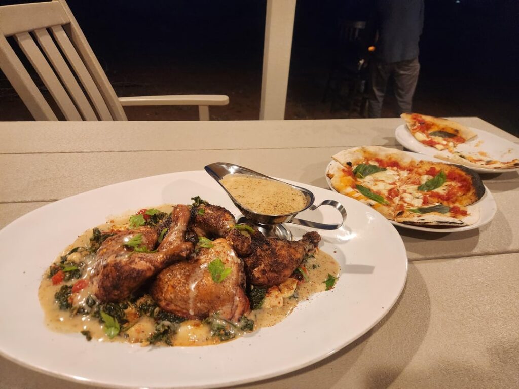 Santa Maria birds with White wine & lemon cream sauce. My homie brought his pizza oven over too!