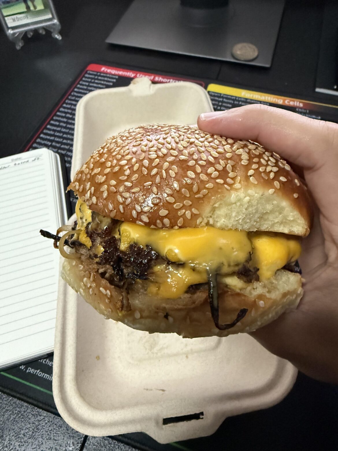 [i ate] Oklahoma style cheeseburger with griddled onions and mustard