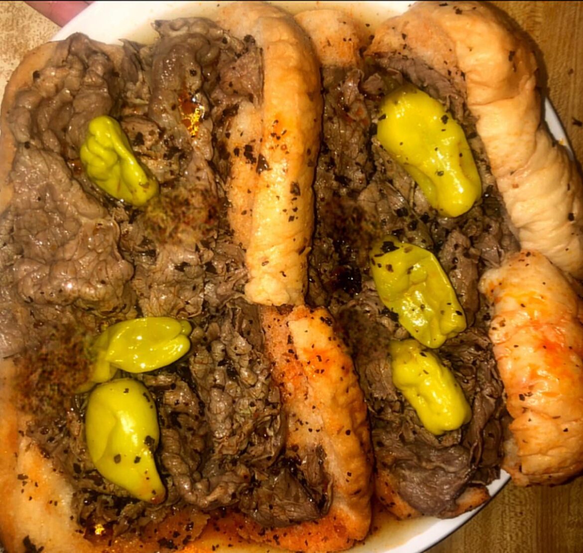 Messy, wet mild Italian beefs, just how they ordered it.