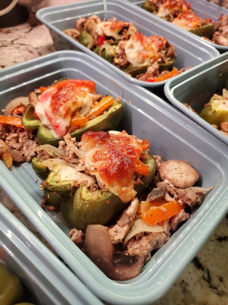 Philly cheesesteak stuffed peppers, orange chicken, and chicken broccoli casserole