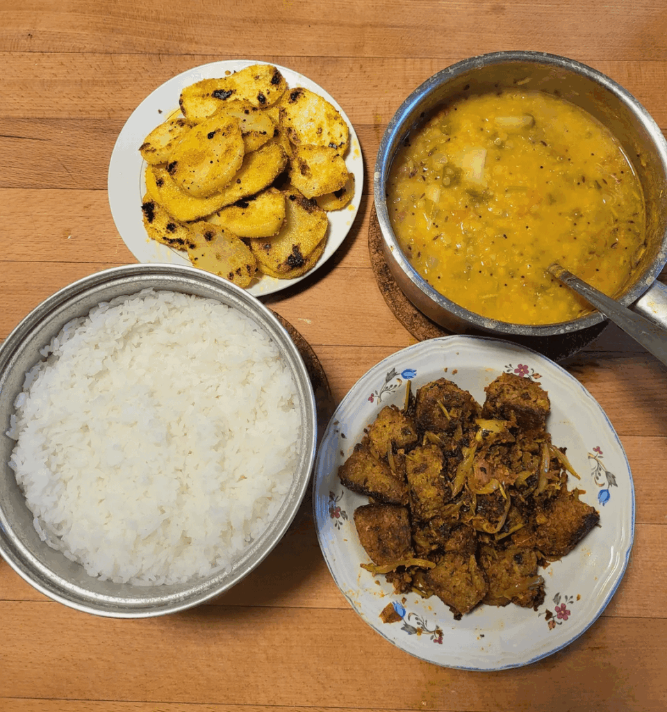 While traveling and eating out is not as satisfying as coming home and making my own dinner.