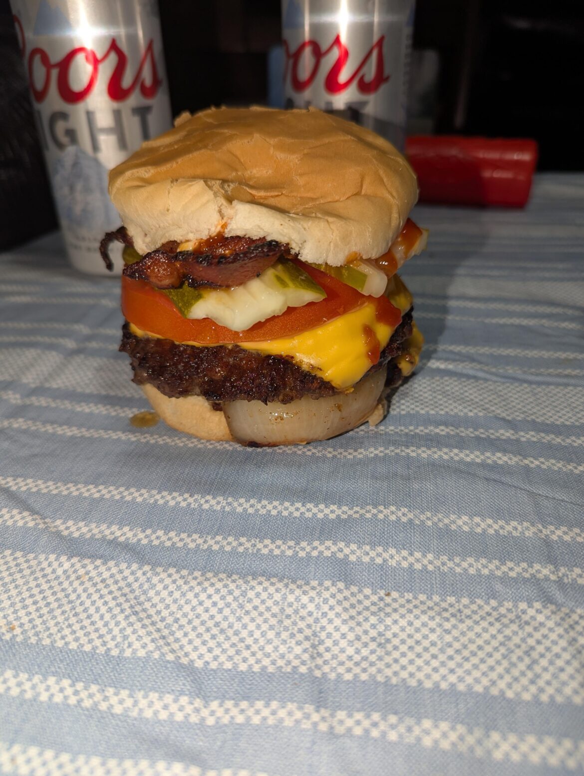 Late night cheeseburger with bacon
