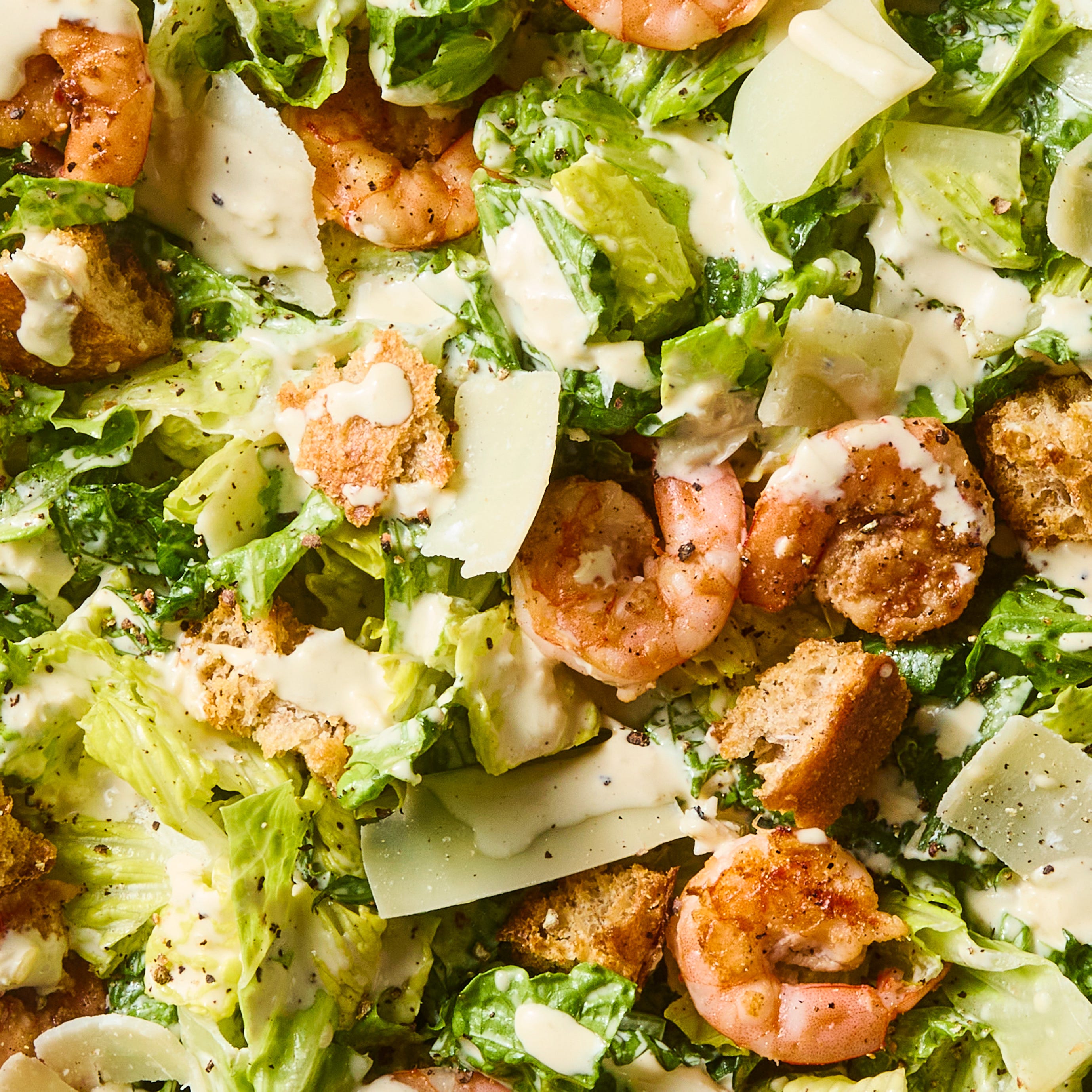 horseradish marinated seared shrimp, crisp romaine, salty shaved parm, and crunchy homemade sourdough croutons tossed in a creamy, cheesy umami packed dressing