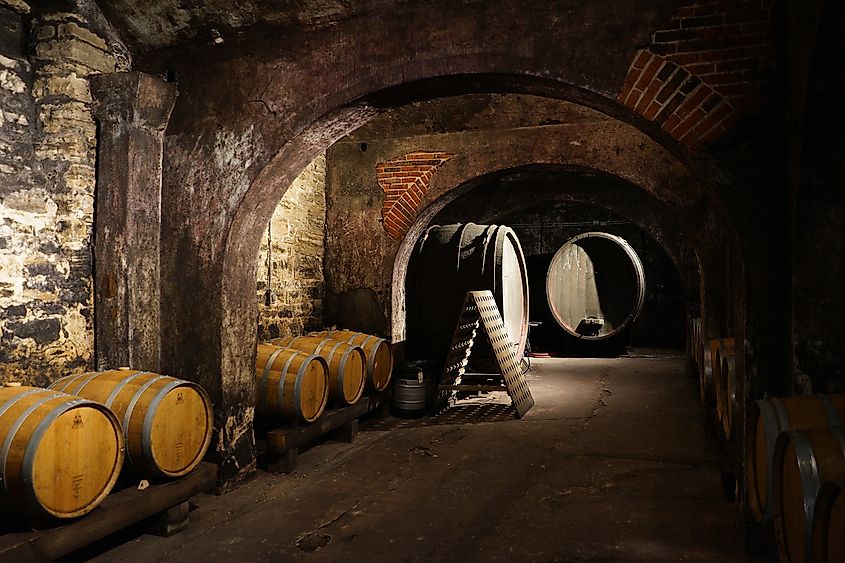 The underground cellar at Stone Hill Winery in Hermann, Missouri. Photography by Wirestock Creators via Shutterstock