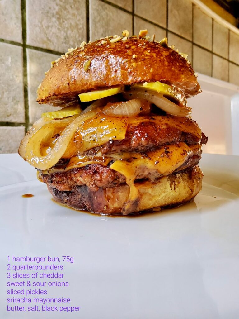 A homemade sourdough double cheeseburger