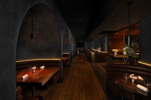 The sea cave-style dining room of 30-sea Lucien fine-dining restaurant...