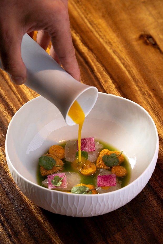 A ceviche-style dish of local spiny lobster, Santa Barbara uni,...