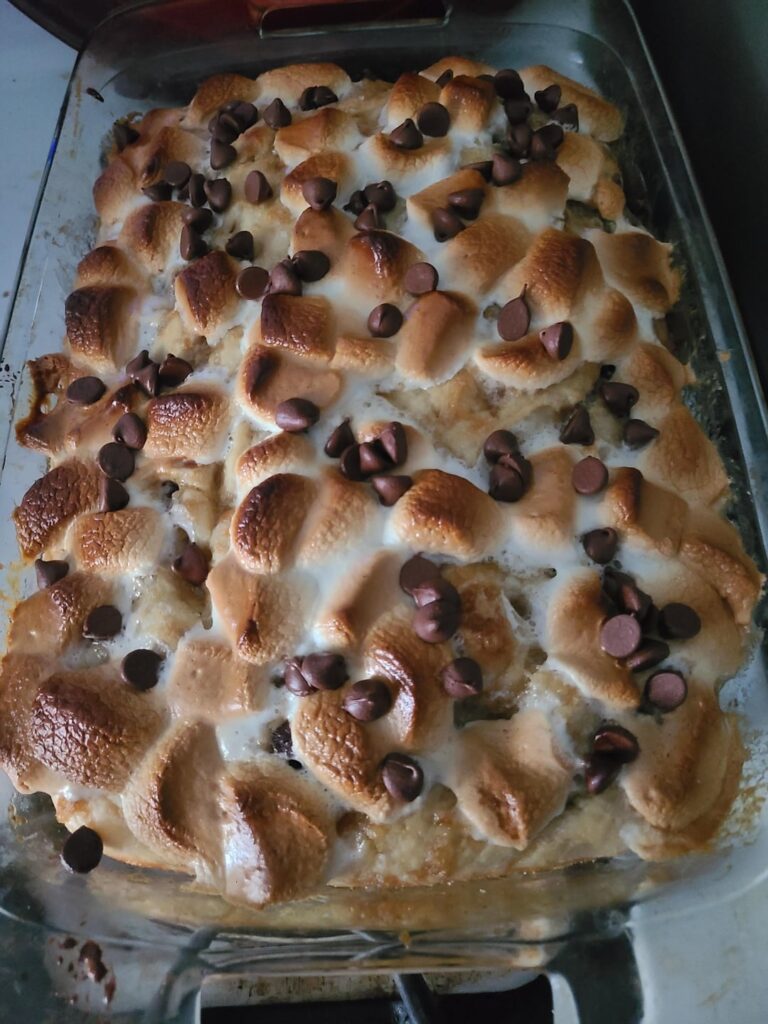 Marshmallow and chocolate chip focacchia