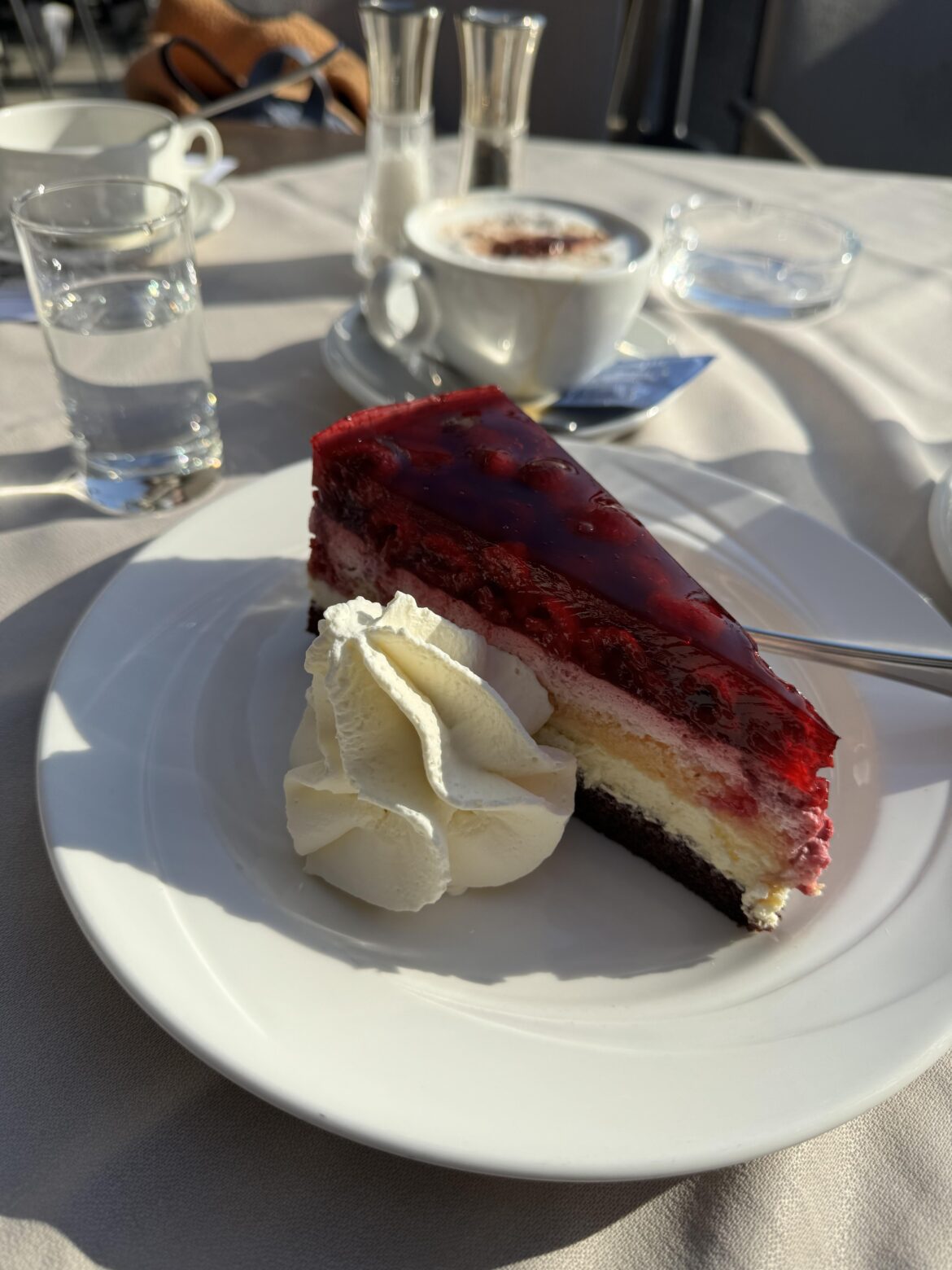 Afternoon sun and a slice of raspberry cake ☕🍰