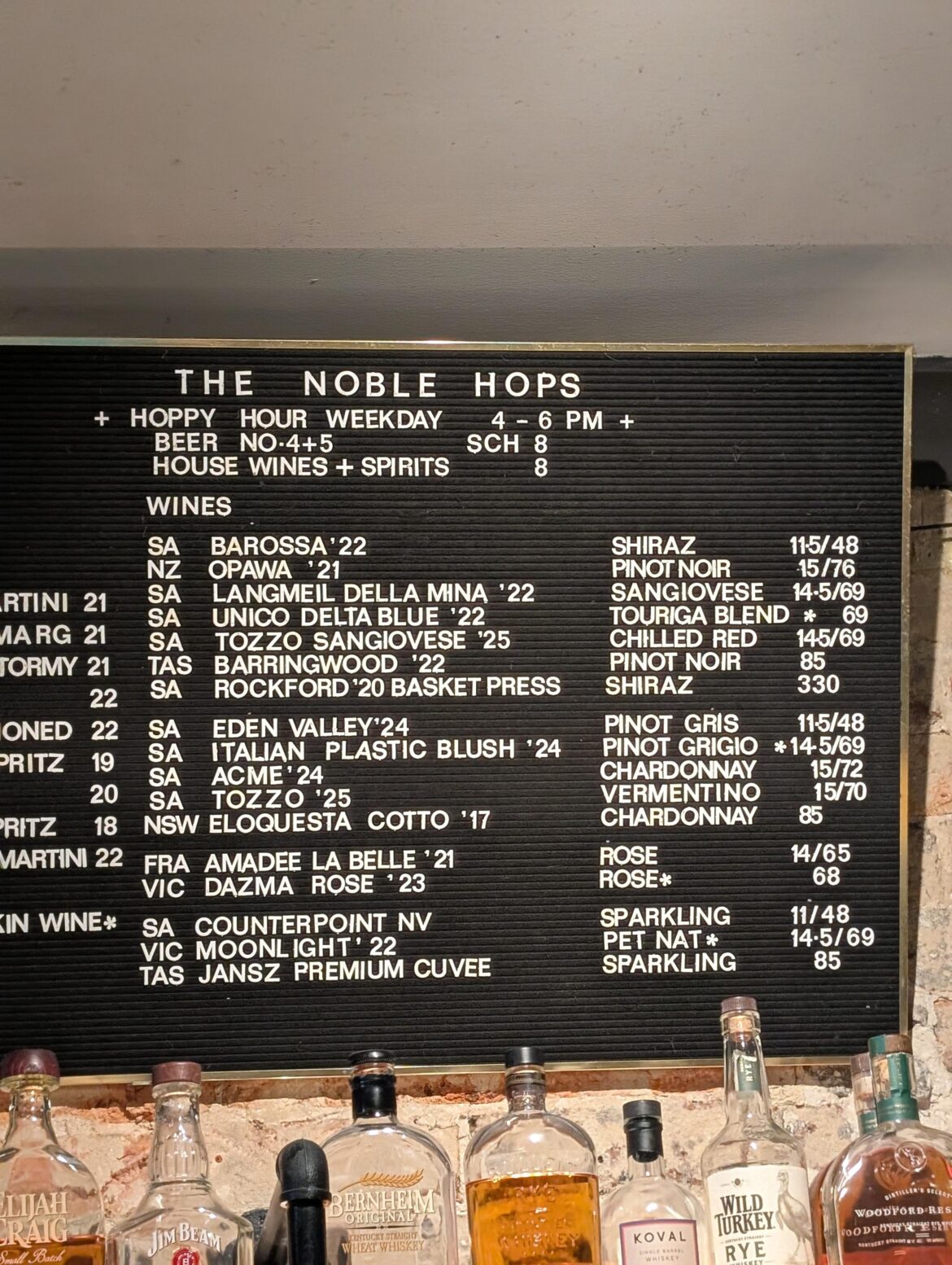 Wine prices in a Sydney Beer bar Wine prices in a Sydney Beer bar