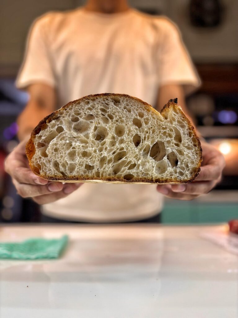 Tried a warm bulk + long retard combo for this one. The result? One of my favourite crumb structures!