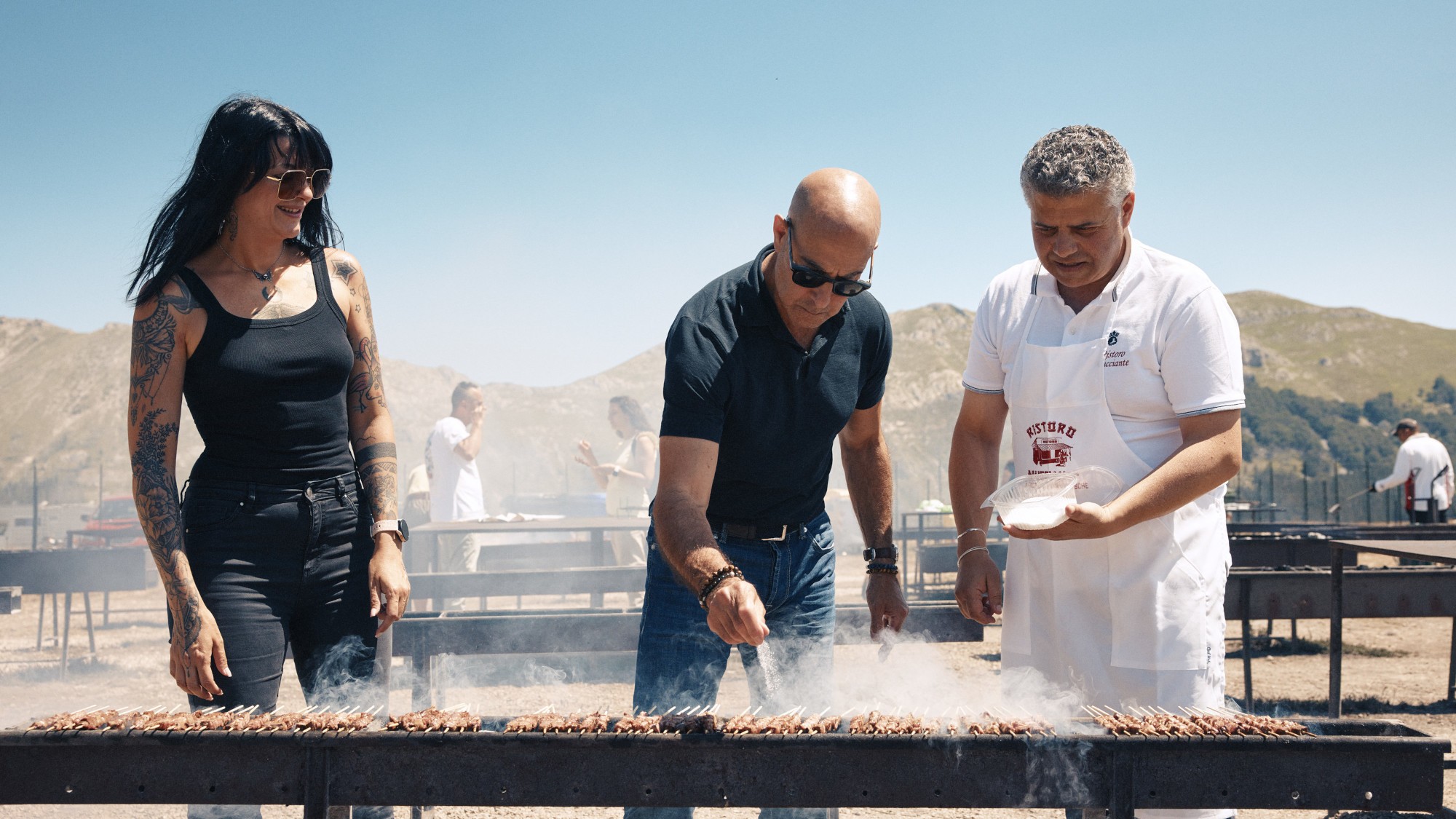 Stanley discovers unexpected delights in this wildest of regions, Abruzzo, one he&igrave;s never visited before. He stops at an iconic BBQ joint called Ristoro Mucciante and meets food and motor journalist Cristina Bachetti, left and cooks with one of the owners, Rodolfo Mucciante