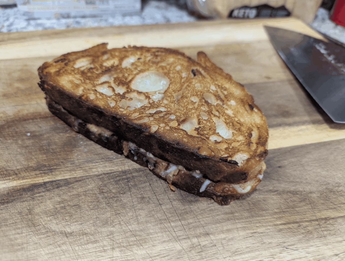 Local Bakery Sourdough with Cheddar and Gouda I smoked myself.