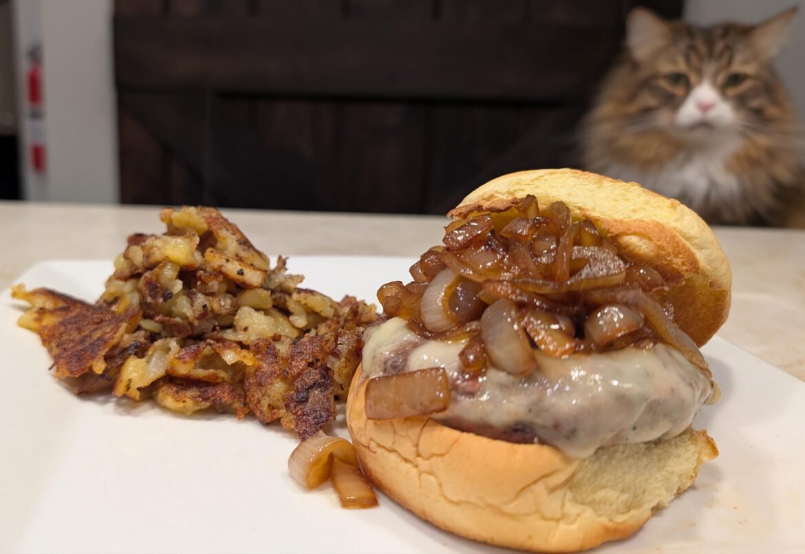 Onions and Swiss, Side of Hash Browns.