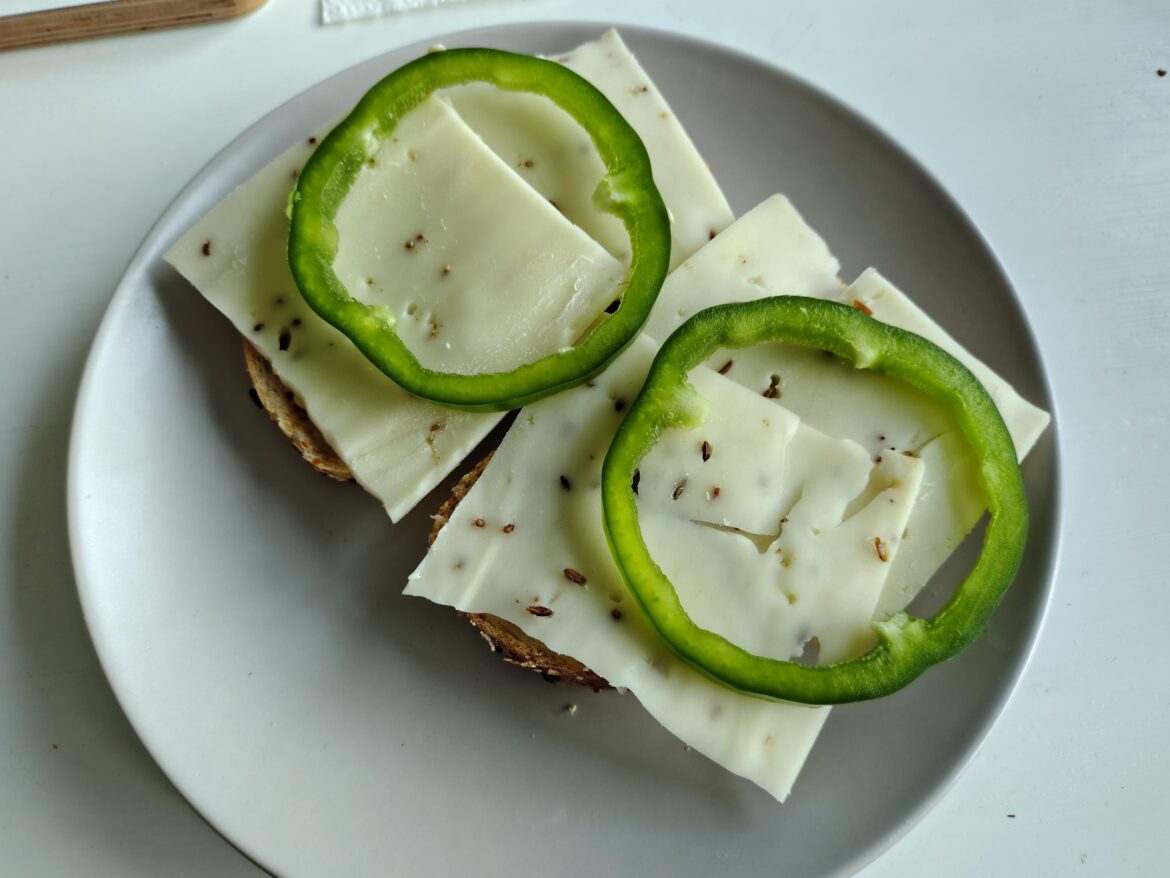 Danish breakfast bread with caraway seed cheese