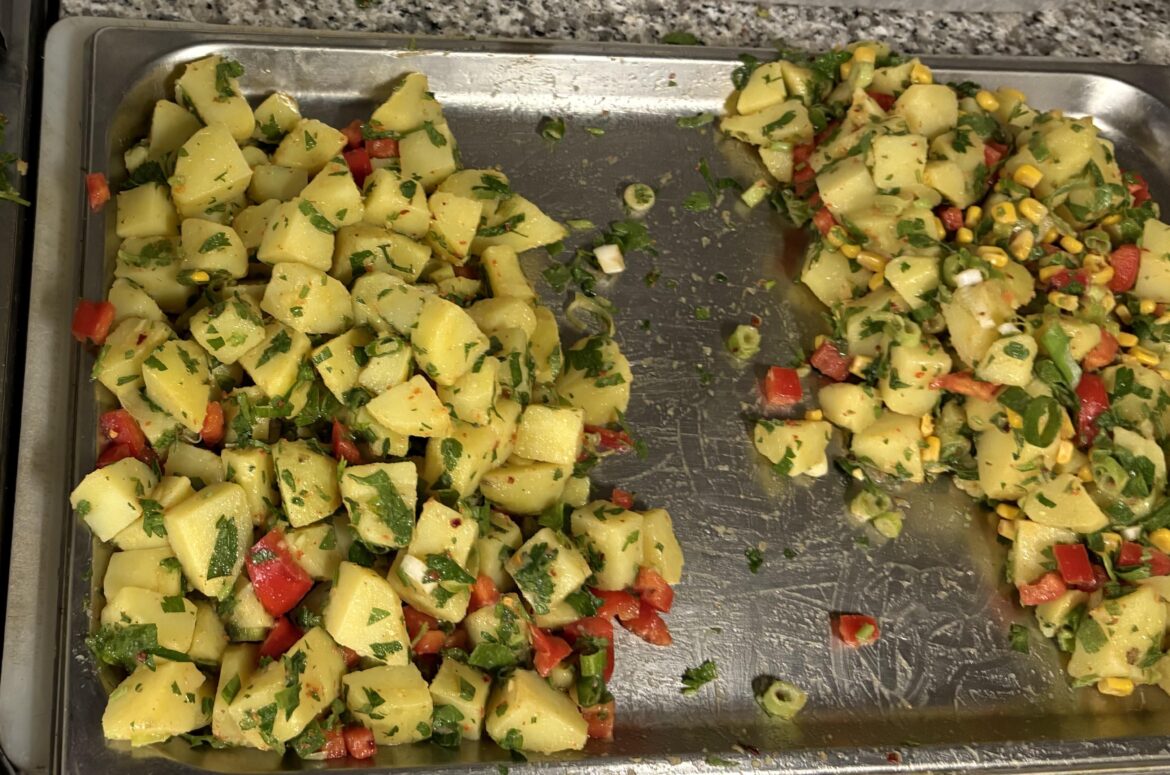 Messed up. Chef made me take the corn out one by one :(