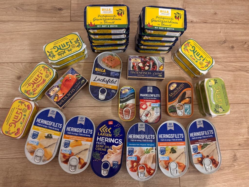 Brought with me almost 5kg of tinned fish from Austria Brought with me almost 5kg of tinned fish from Austria