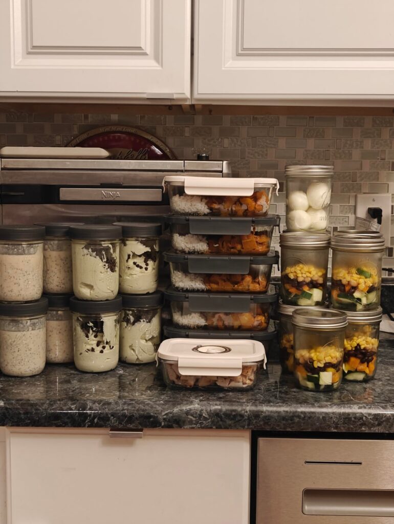 Did a little prep work tonight. Four breakfasts, five lunches, four snacks, nine half prepped salads, and six days of chicken and four days of eggs for the salads.