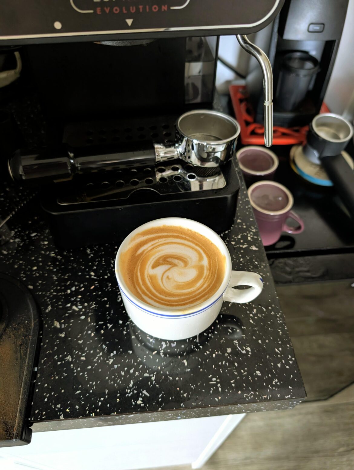 My latte art always sucked. So now I just dump it in and give it a quick stir. If anyone asks it's galaxy space art.
