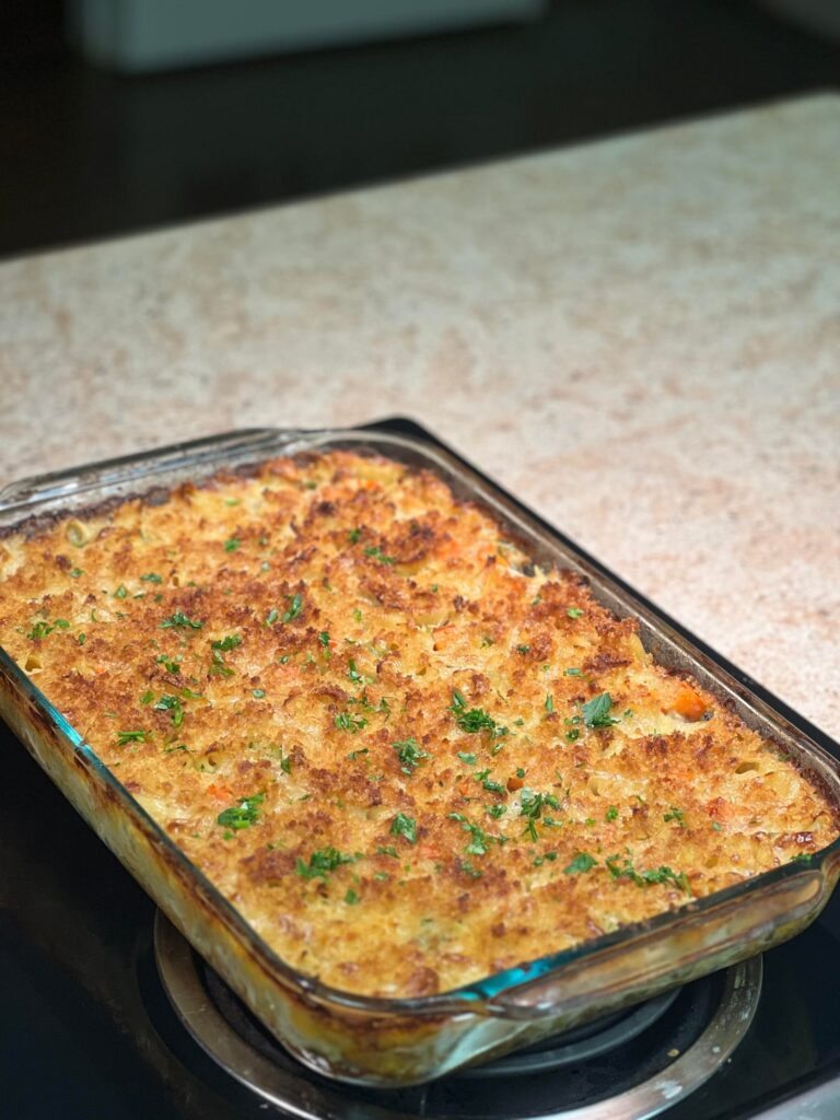My lady is sick so I made a chicken pot pie pasta bake to heal her