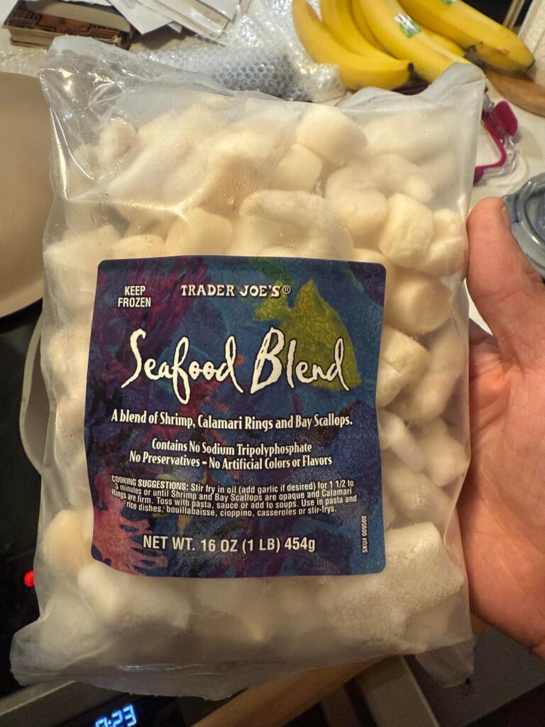 Trader Joes Frozen Seafood Mix 360 calories 72g protein, $8.99!