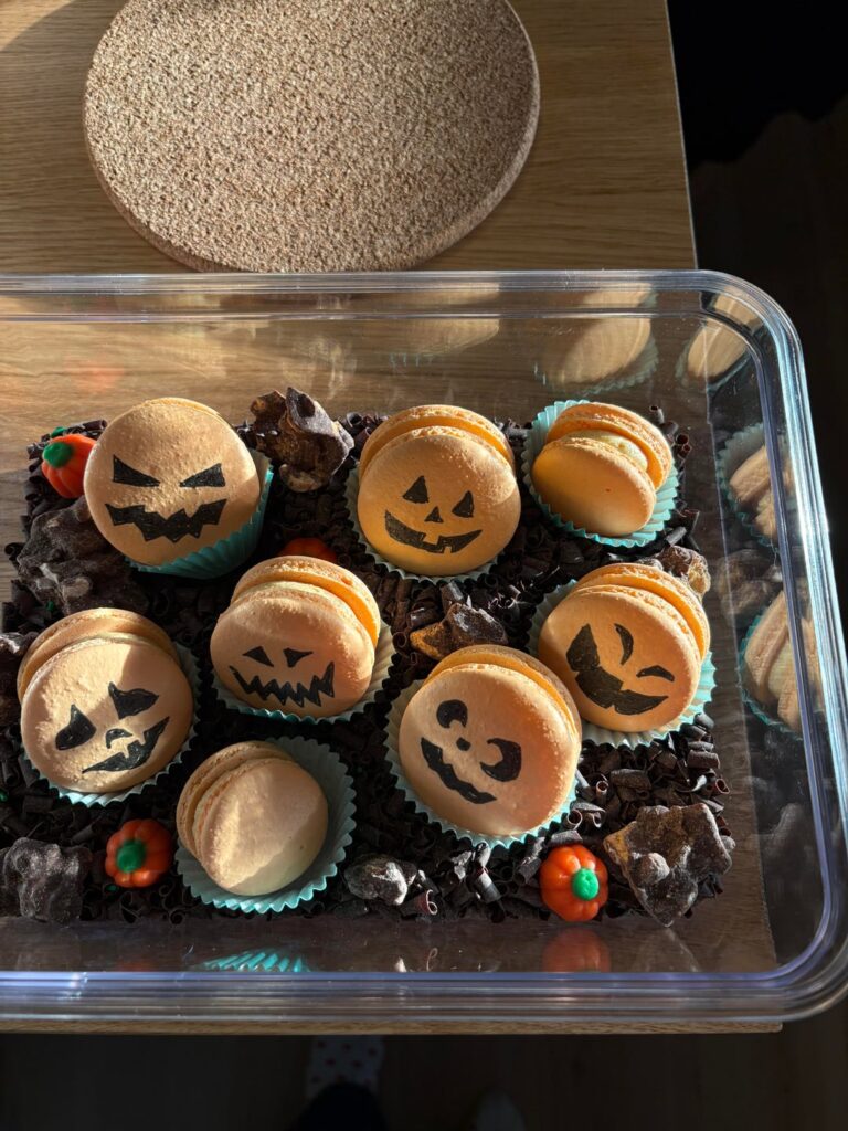 pumpkin pie macs sitting in a little pumpkin patch