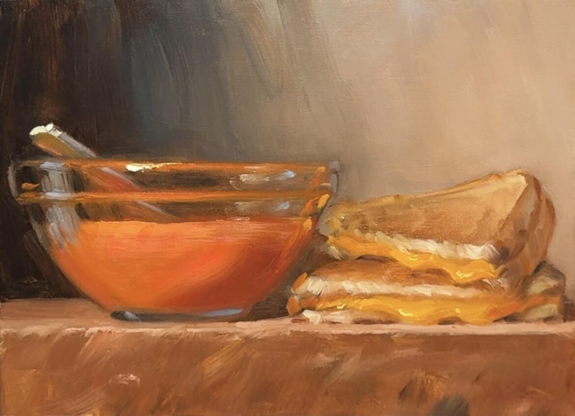 Grilled cheese and tomato soup, Noah verrier (me), oil, 2025
