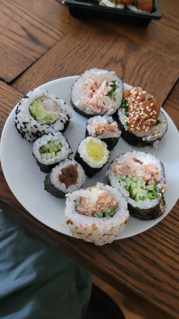 begging for someone to take on the treacherous job of estimating the cals of this sushi...