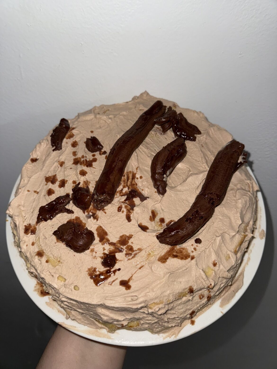 I’m not a baker btw 😭 only good with savory food. Attempted to drizzle Nutella but I didn’t melt it in the microwave correctly, then it broke through the piping bag. I promise it was not intentional