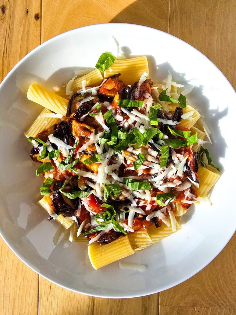 Pasta alla Norma and salad