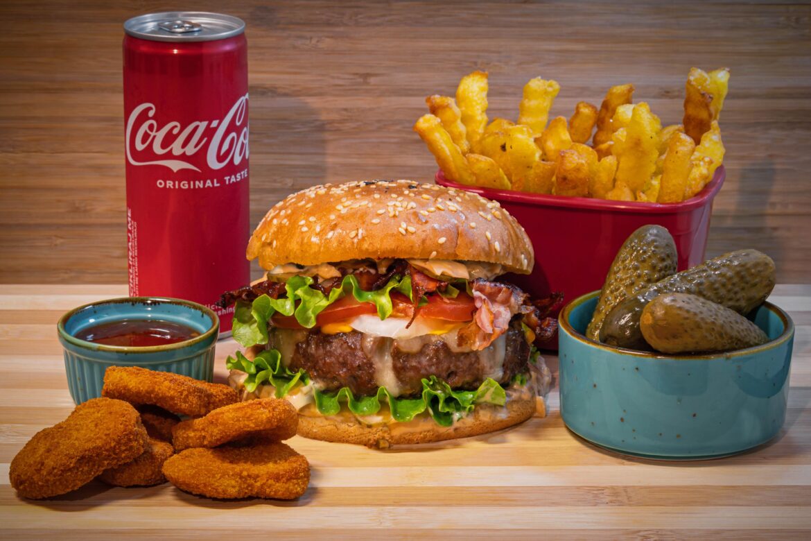 Homemade fast food menu with Beef Cheeseburger