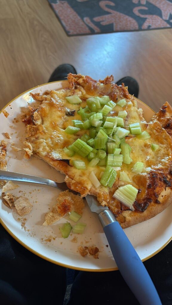 My husband has decided that raw celery is the best pizza topping yet. I fear for him.