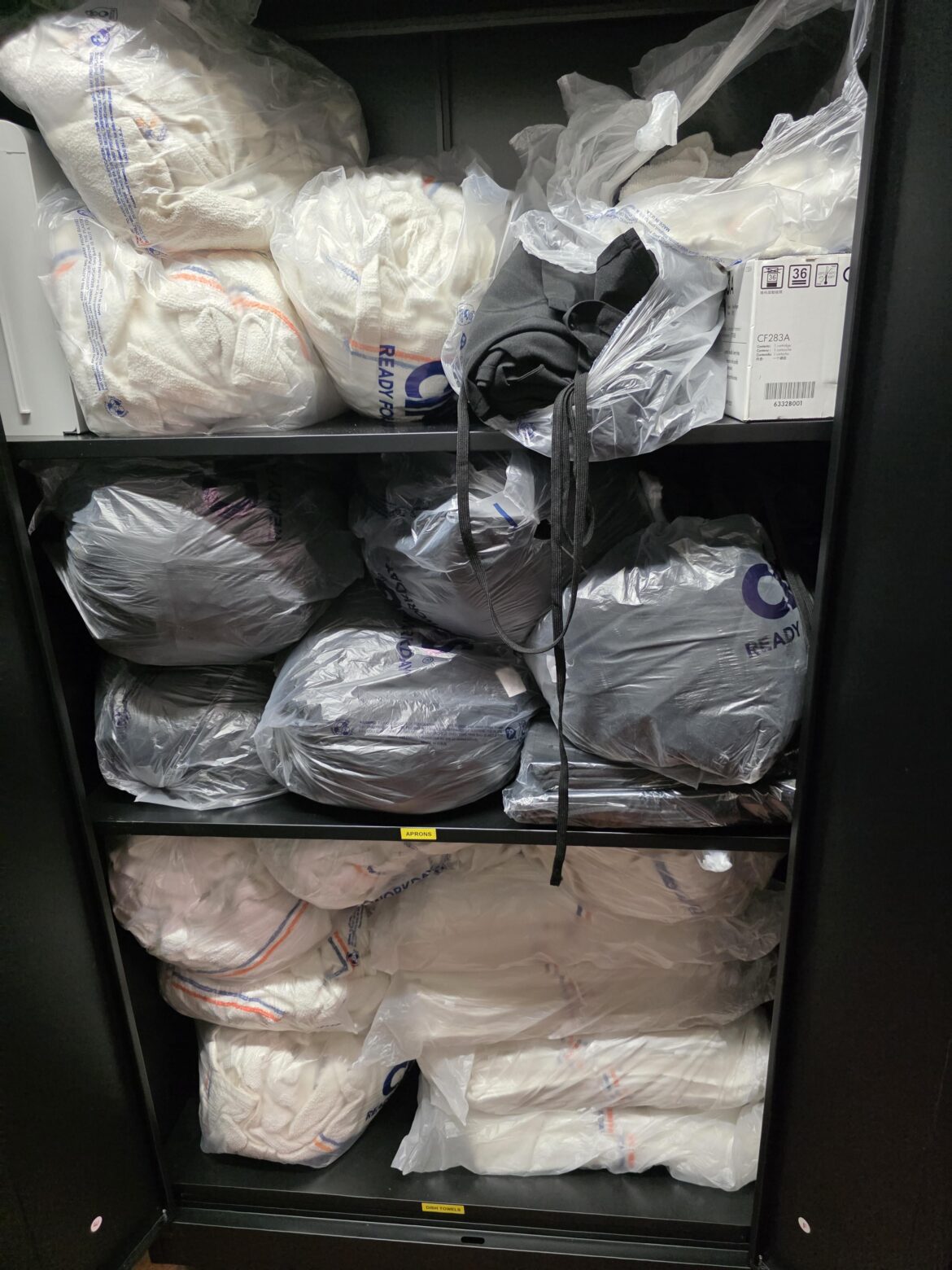 Bosses made me lock up the towels and aprons because we kept running out before delivery...