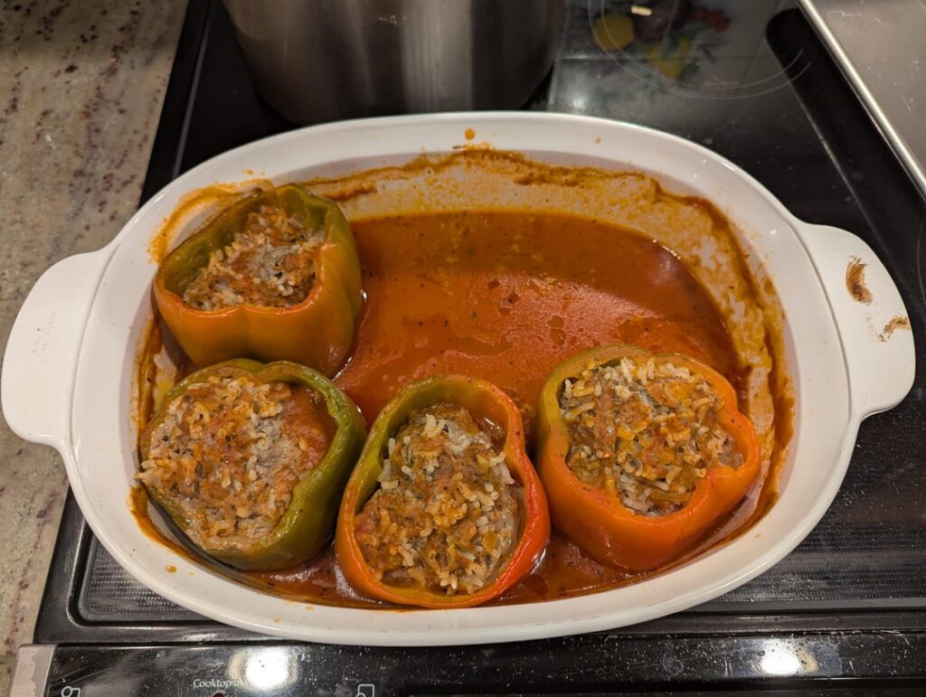 Making recipes from my grandmother's recipe card collection: stuffed peppers