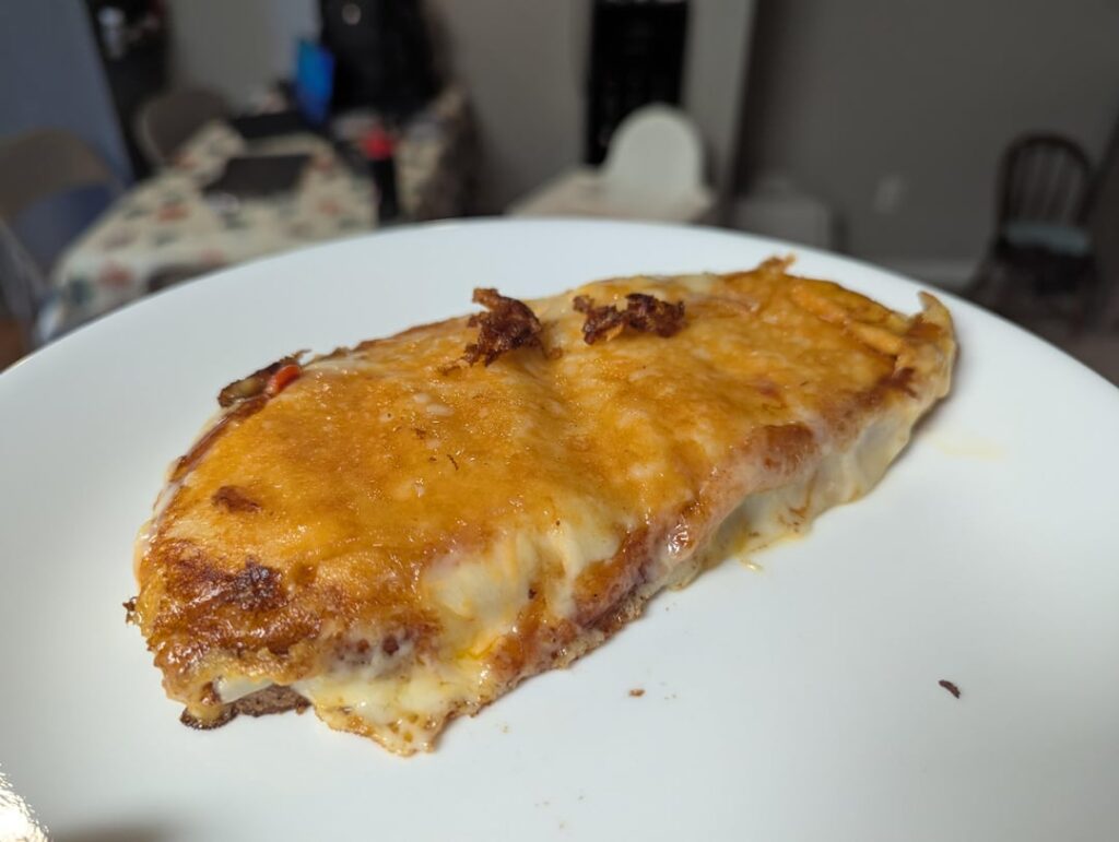 Open-faced grilled cheese. I thought of some of you maniacs. Open-faced grilled cheese. I thought of some of you maniacs.