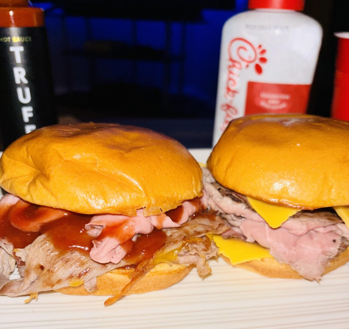 Homemade Roast Beef Sandwiches on buttered toasted brioche