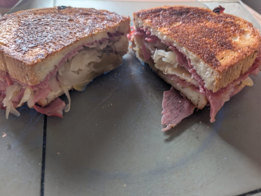 Corned beef, sauerkraut, and mustard