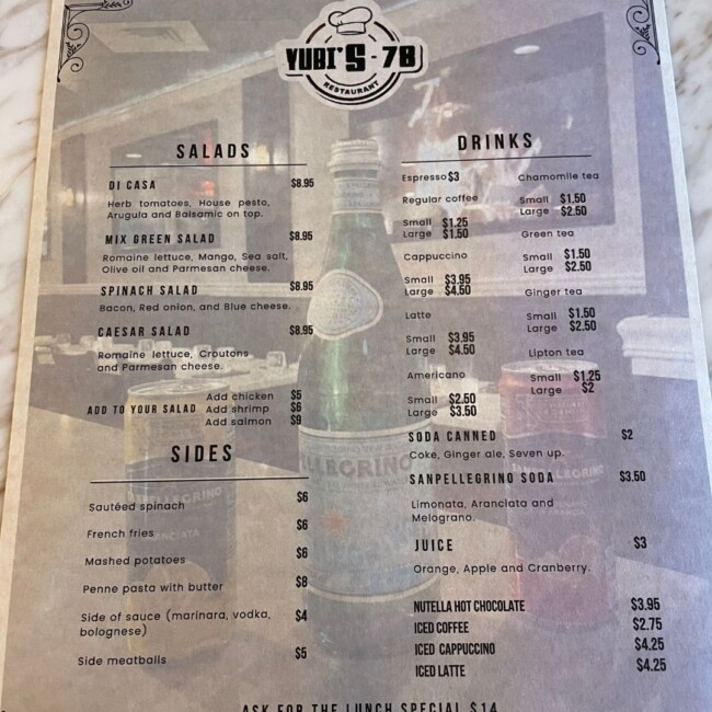  yubi 78 restaurant italian jersey city menu