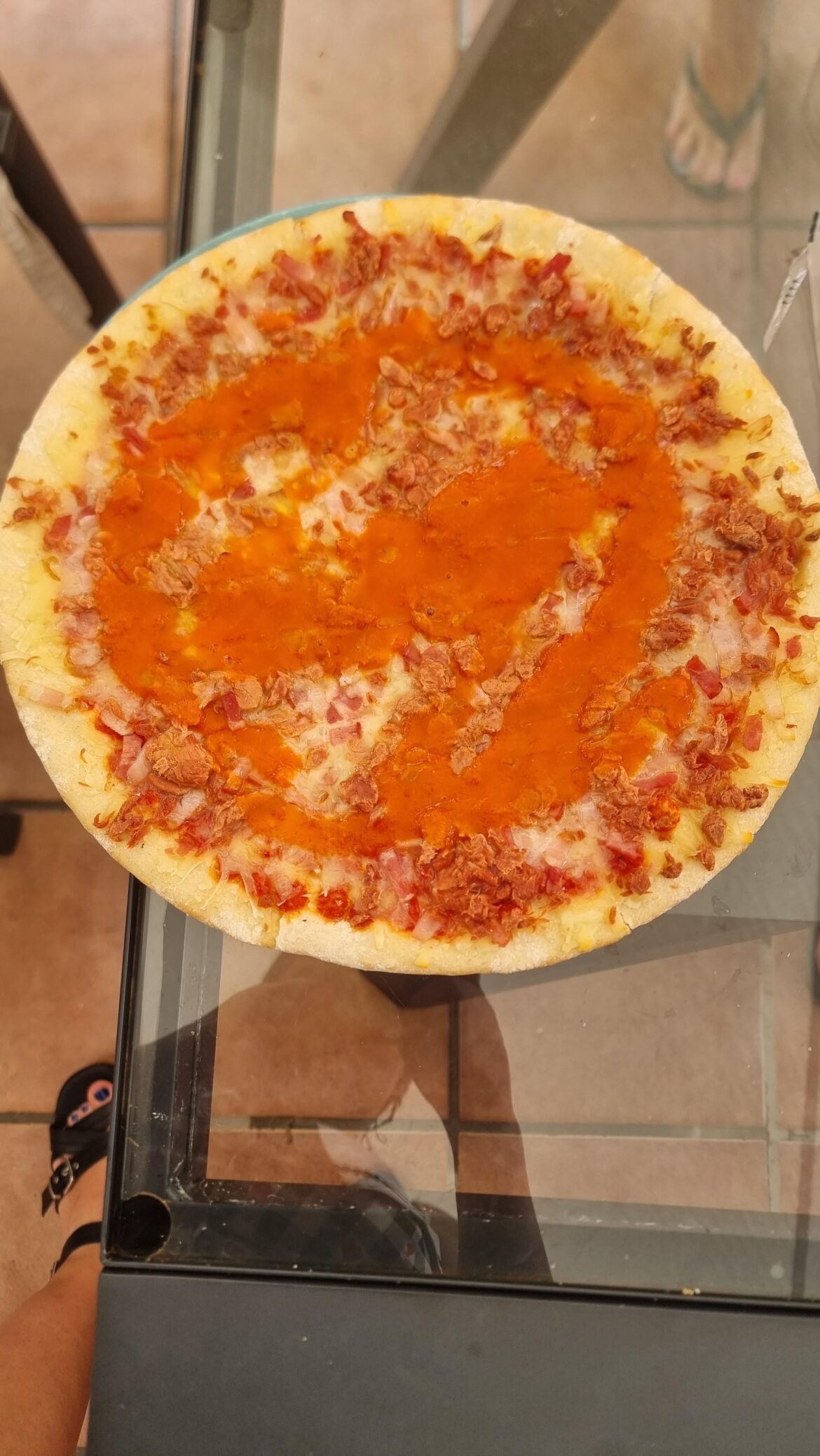 Just a misdemeanor - gazpacho on frozen pizza because we did not have tomato sauce on hand