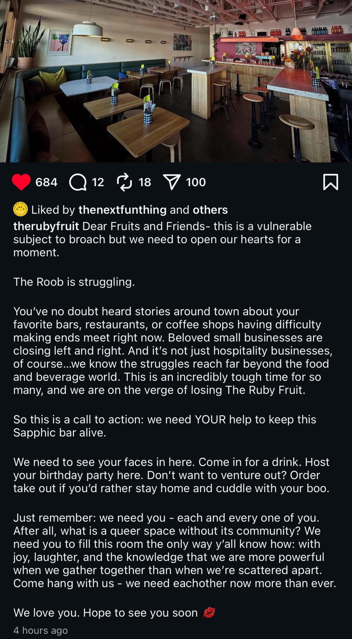 The Ruby Fruit is struggling